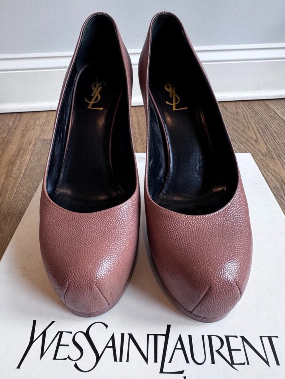 YSL platform stiletto pumps, NUDE, SIZE 38 / 8 US